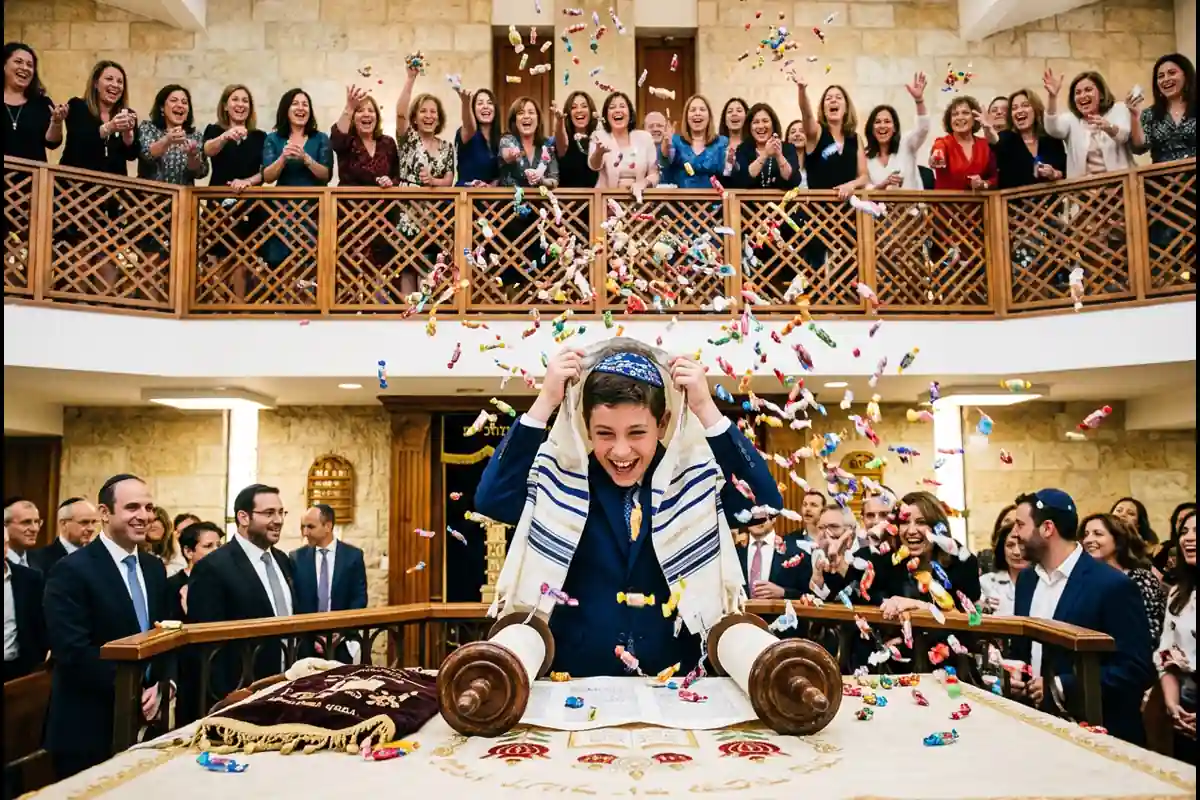 ממטר סוכריות צבעוניות מעזרת נשים בקריאת התורה