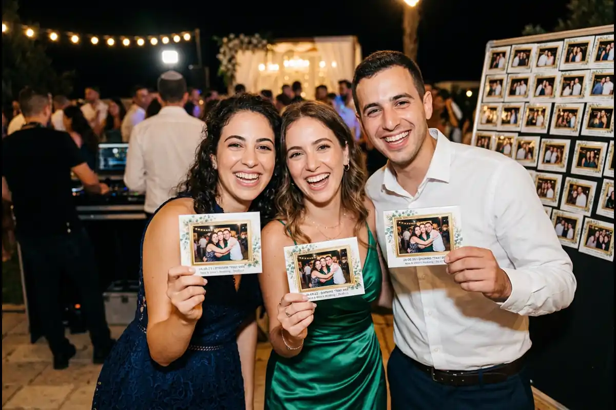 אורחים מחזיקים בהתלהבות את המגנטים שלקחו מלוח המגנטים